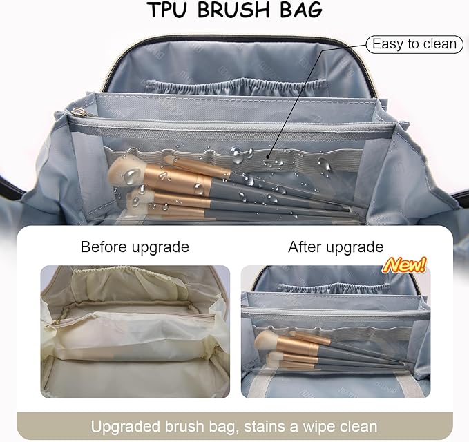 BOYATU Travel Makeup Bag Organizer Cosmetic Bag: 3 Pcs Set Make up Bags for Women with Handle - Waterproof Vegan Leather Toiletry Bags Travel Essentials Pouch with Compartments (C-04-White)