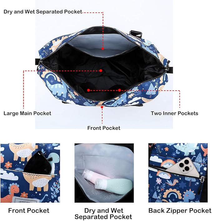 Travel Duffle Bag Weekender Overnight Bag Gym Tote with Dry and Wet Separated Pocket for Women Girls Shoulder Workout Duffel Bag Water Resistant (Rainbow Cats)