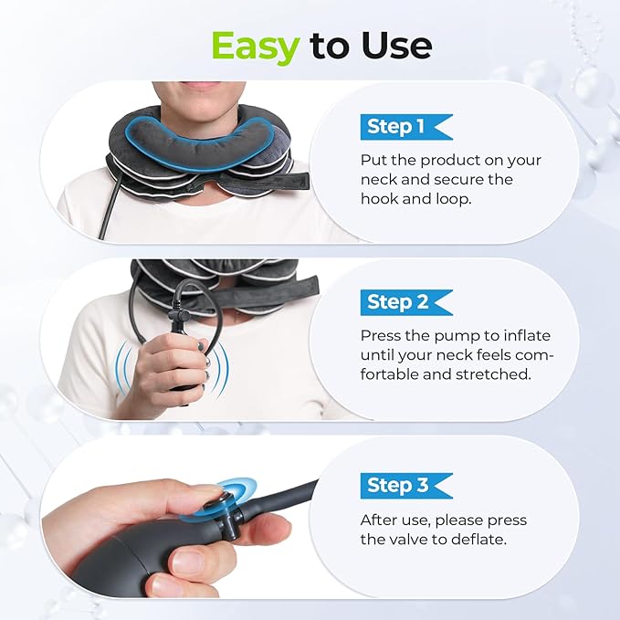 AUVON Inflatable Neck Stretcher for Cervical Traction, Cervical Stretcher with 3-Layer Design in Varying Sizes for Instant Relief, Neck Brace Pillow for Neck Support, Decompression Home Use, L Size