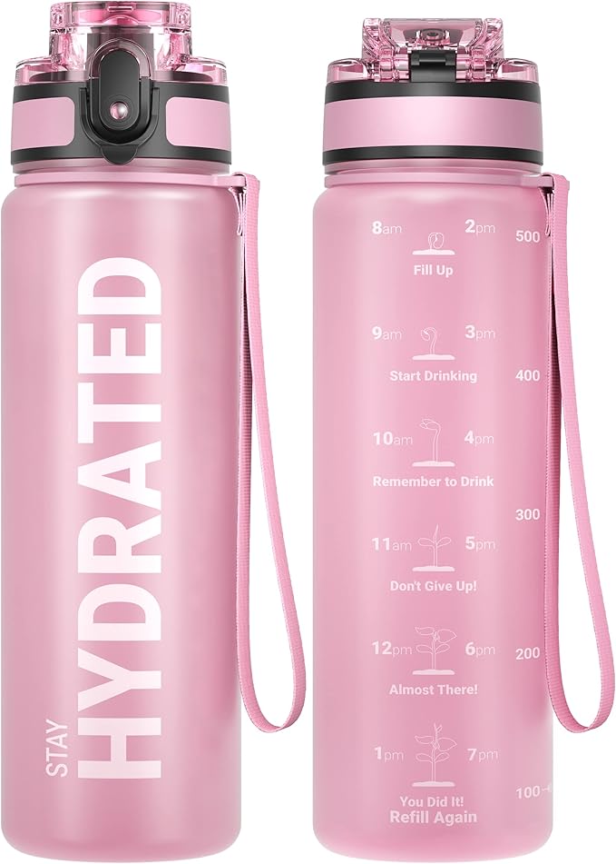 Sahara Sailor Water Bottle, 32/25/17oz Durable and Leakproof Water Bottles Motivational with Time Marker, Tritan, BPA Free, Wide Mouth with Easy Clean Brush for Gym, Travel, School, Office (1 Bottle)
