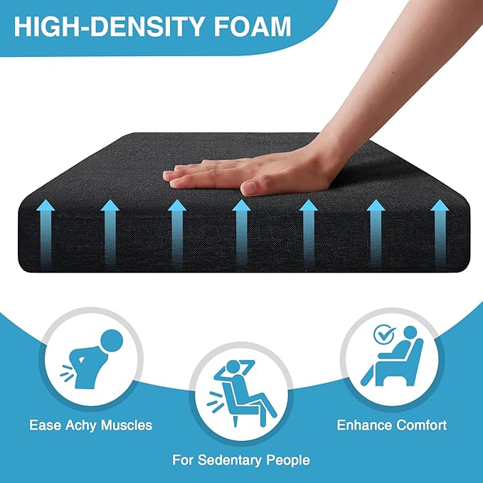 Chair Cushions for Dining Chairs Set of 2, Non Slip Kitchen Chair Pads, 17" x 16" x 2", Indoor Dining Chair Cushions with Ties, D-Shaped Seat Cushions for Kitchen Chairs, Black