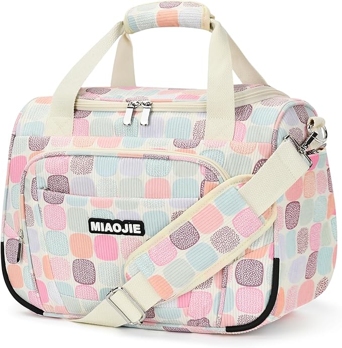 Underseat Carry On Luggage Lightweight Travel Tote Weekender Bag Overnight Duffle Bag for Travel, Travel Essentials Personal Item Travel Bag for Women, Corduroy Colorful Plaid-16Inch