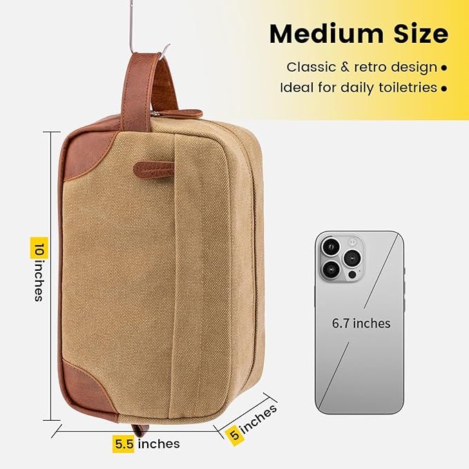 Vorspack Travel Toiletry Bag - Hanging Toiletry Bag for Men Water Resistant Canvas Shaving Bag with Large Capacity for Travel - Brown (Pack of 2)