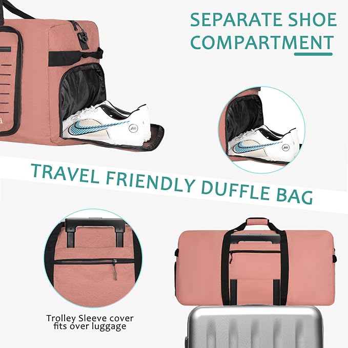 Foldable Travel Duffle Bag for Men Women, Waterproof with Shoe Compartment, 80L 120L Large Collapsible Luggage Bag, Lightweight Packable Duffel for Travel Sports Gym Airline Carry On Checked Bag