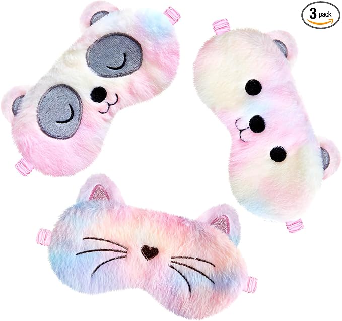 Geyoga Sleep Mask for Kids, Girls Plush Sleeping Eye Cover Soft Eye Blindfold Cover Animal Shade for Kids(Colorful,Cat, Bear, Panda Style)