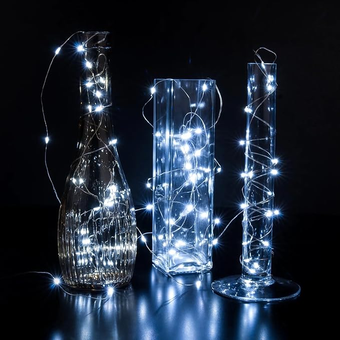 8 Pack White Fairy Lights 7Ft 20 LED Twinkle String Lights 3 Modes Battery Operated Waterproof Firefly Starry for Mason Jar Wedding Party Bedroom Patio Christmas Valentines Day Table Centerpieces