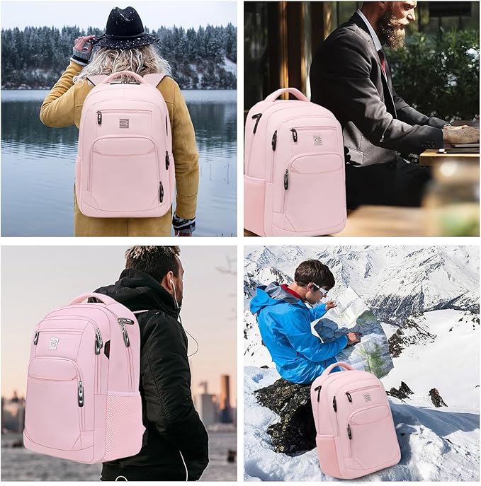 Volher Laptop Backpack,Business Travel Anti Theft Slim Durable Laptops Backpack,Water Resistant College Computer Bag for Women & Men Fits 15.6 Inch Laptop and Notebook-Light Pink