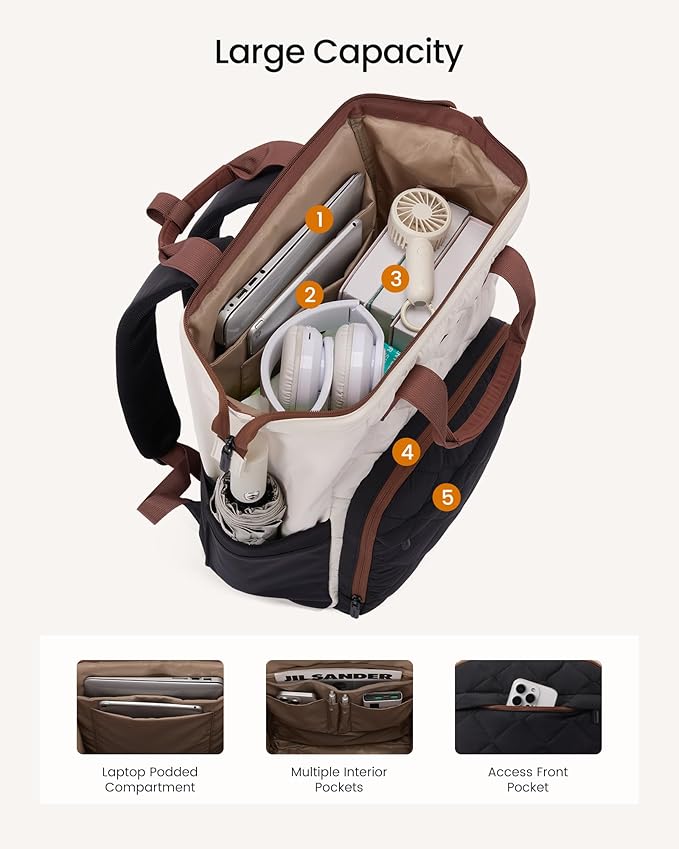 LOVEVOOK Laptop Backpack for Women, 15.6 inch Work Travel Backpack Purse, Puffer Quilted Laptop Backpack Casual Daypack for Nurse Teacher，Green and White
