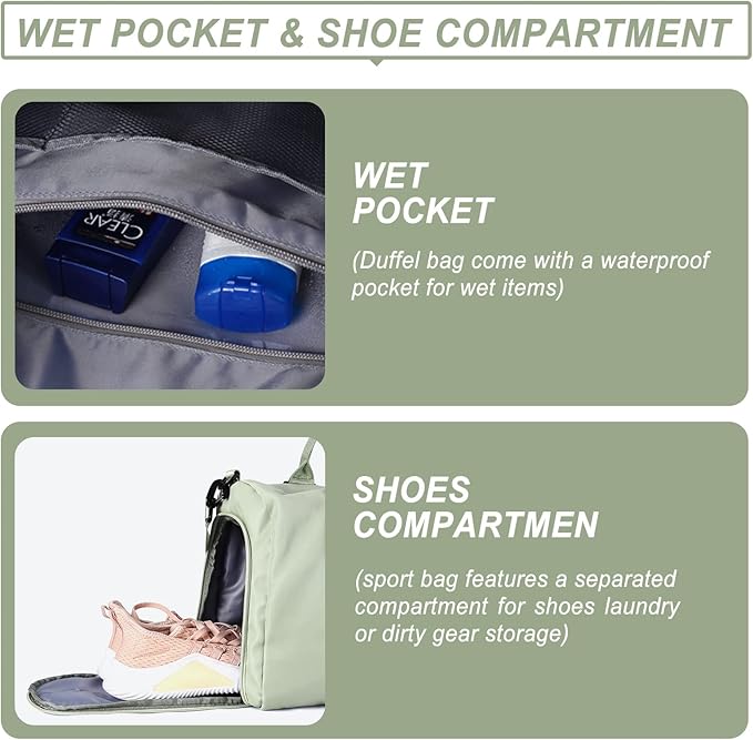 Weekender Gym Duffel Bags for Women Light Green with Toiletry Bag