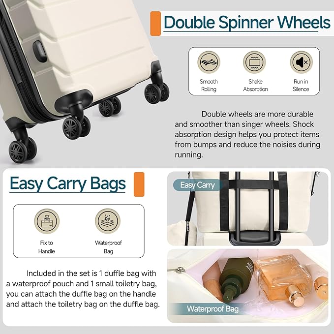 Hoteel Luggage Sets 3 Piece, 4-Yr Warranty, PC+ABS Hard Shell Expandable Suitcases with Wheels, TSA Aproved Lock and Carry on Bags, Travel Suit Case Set for Men and Women, (3-Piece, Beige)