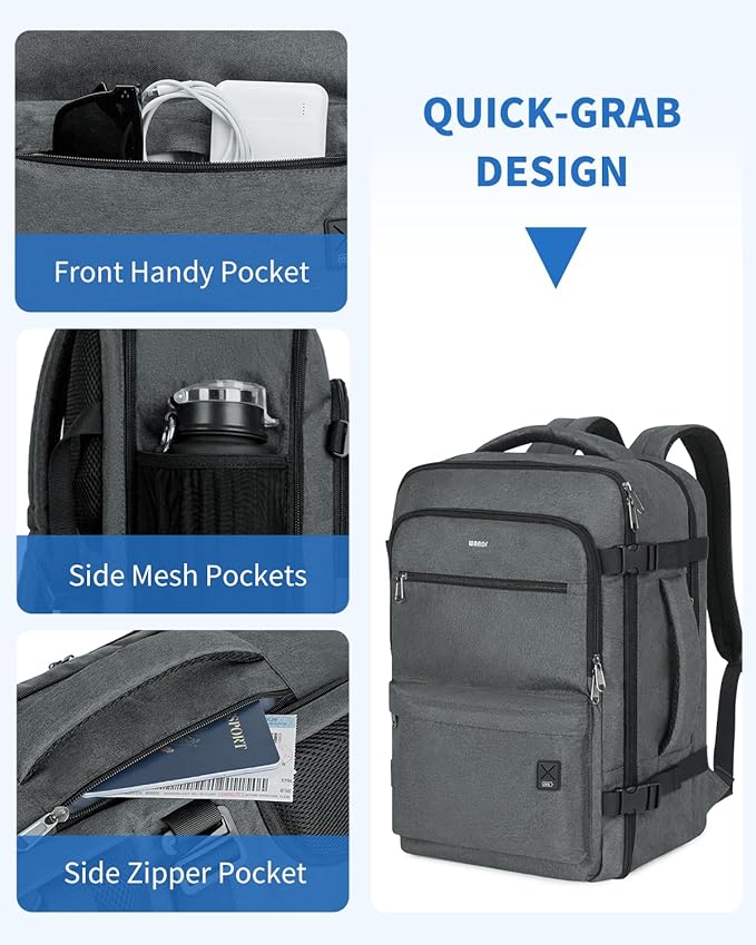 WANDF Travel Backpack For Spirit Airlines Personal Item Bag 18x14x8 with Wet Pocket, 17 Inch Laptop Backpack for Men Women（Grey）