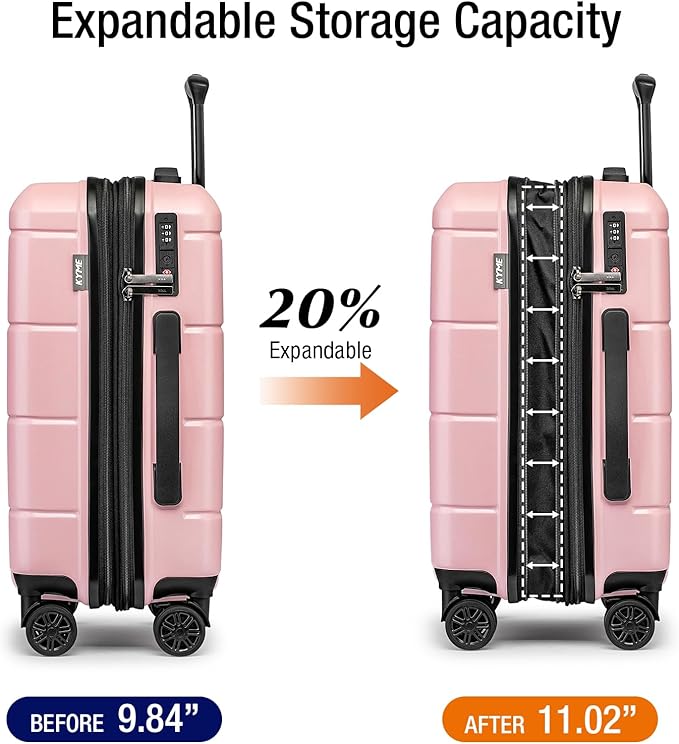 KYME Carry On Luggage 22x14x9 Airline Approved Expandable Hardshell 20 Inch Suitcase with TSA Lock Carry On Suitcase with Wheels Small Travel Rolling Luggage with Cup Holder for Women