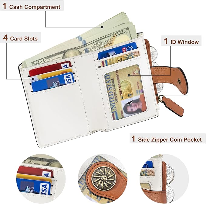 Tipmile Small Wallet for Women Bifold RFID Blocking Card Holder Leather Wallets with Zipper Coin Pocket