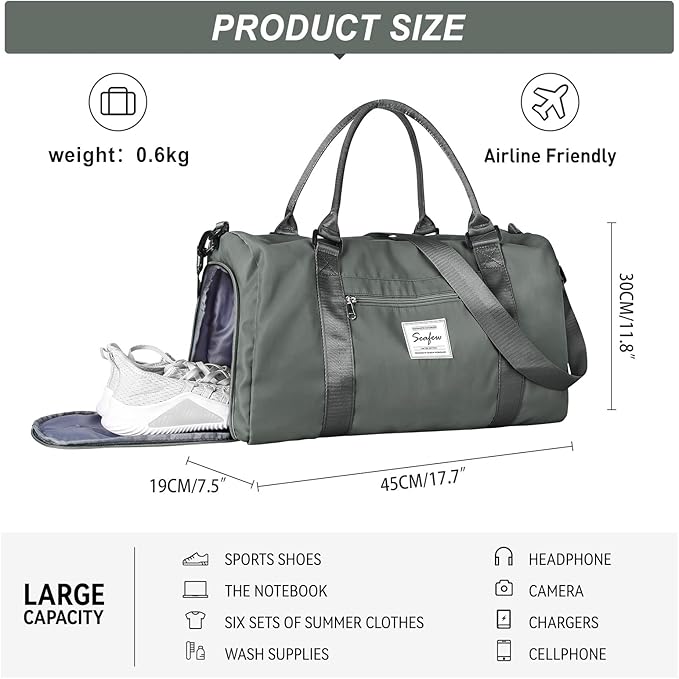 Gym Bag for Women Men with Shoes Compartment and Wet Pocket,Sport Swimming Yoga Bag,Waterproof Travel Duffel Bag Small Carry on Bag Overnight Weekender Bags Personal Item Bag for Airlines Olive Green