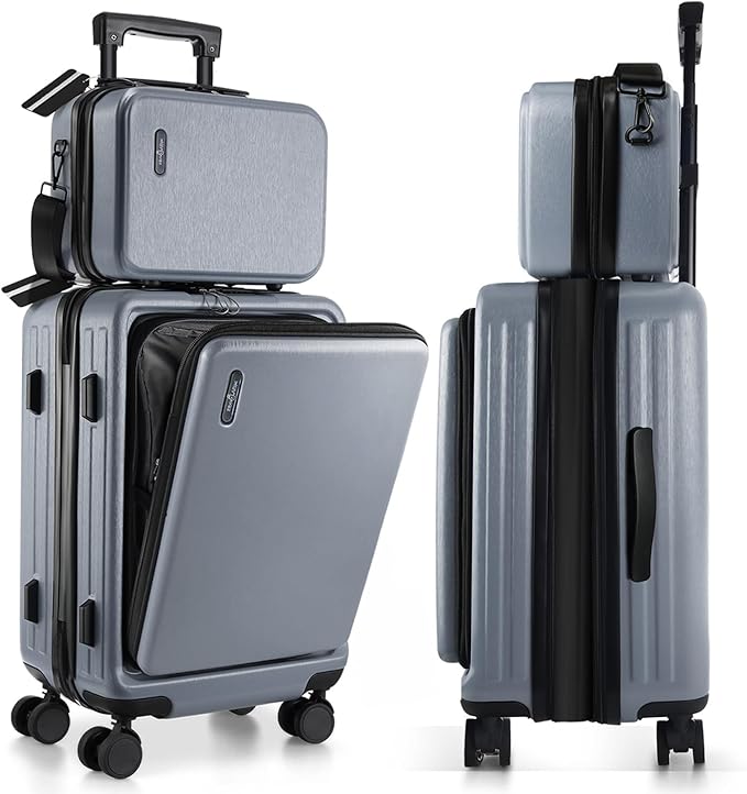 22 Inch Carry On Luggage, Carry On Suitcase with Wheels, Hardside Luggage Carry-On, Expandable Grey Small Suitcase, Hard Shell Carry-on Luggage, Spinner Luggage with Cosmetic Bag