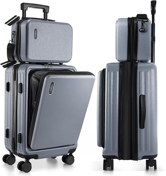 22 Inch Carry On Luggage, Carry On Suitcase with Wheels, Hardside Luggage Carry-On, Expandable Grey Small Suitcase, Hard Shell Carry-on Luggage, Spinner Luggage with Cosmetic Bag