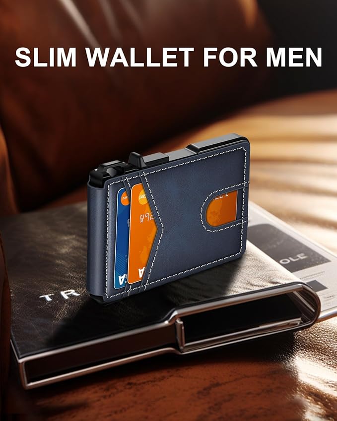 ZALVEX Wallet for Men, Mens Minimalist Wallet 9-13 Cards, Slim Compact Wallet with Money Clip & ID Window, RFID Blocking Smart Pop Up Card Wallet, Metal Aluminum Credit Card Holder Bifold Wallet