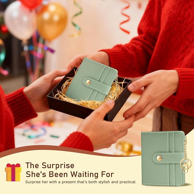 Jogjam Green Rfid Ladies Wallet, Small Slim Thin Compact Credit Card Women Wallet, PU Leather Bifold Cash Zipper Coin Pocket ID Window for Female