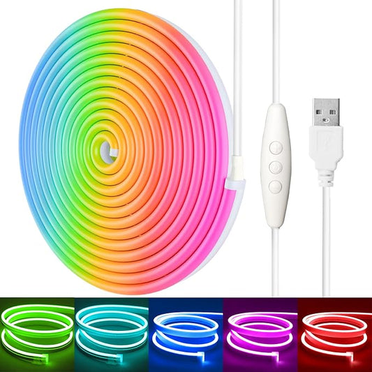 6.56FT RGB Neon Light Strip, 5V USB Led Strip Lights with Touch Controller, Flexible Neon Rope Lights for Bedroom, Party, Home Decor