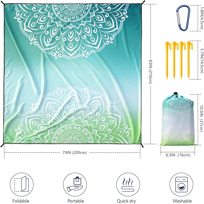 HIHOHO Beach Blanket Waterproof Sandproof Beach Mat for 1-8 Adults Quick Drying Durable Outdoor Picnic Mat for Beach Festival Travel Camping Hiking (Gradiant GN-Mandarin, 79"×83"(4 Person))