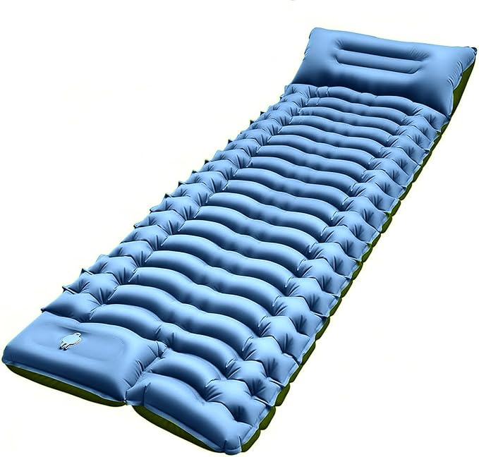 Camping Sleeping Pad,with Foot Pump and Pillow – Ultralight Compact Sleeping Mat for Backpacking, Hiking, Tent – Portable Single Inflatable Mattress for Outdoor