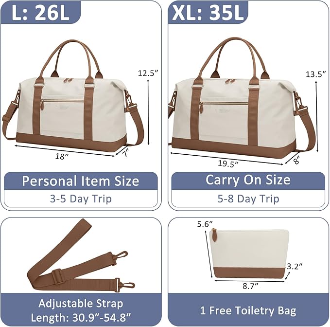 Travel Duffle Bag for Women, Weekender Bags, Hospital Bag for Labor Delivery, Lightweight Tote Duffel Overnight Bag with Luggage Sleeve, Airplane Travel Bags with Toiletry Bag, Large, Beige