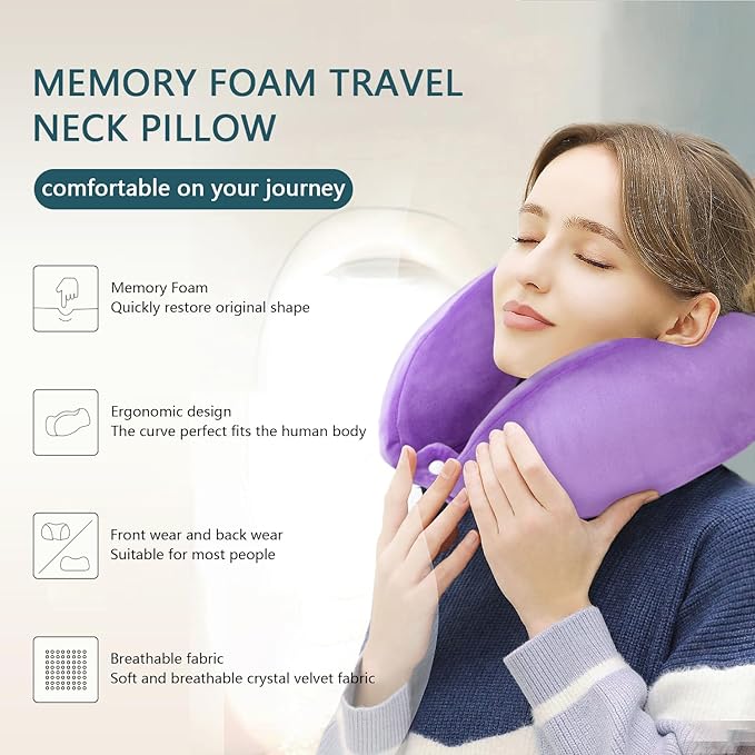 Travel Pillows for Airplanes U-Shaped Memory Foam Neck Pillow Support Headrest and Neck Removable Breathable Neck Pillow for Car Office Home Camping Use