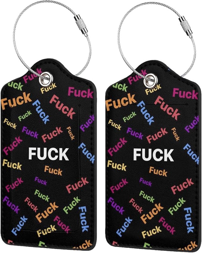 2 Pack Luggage Tags for suitcases Fuck TSA Approved Label Luggage Tag Baggage Tag Leather Stainless Steel Loop Label Tag for Men Women Travel Bag Suitcase