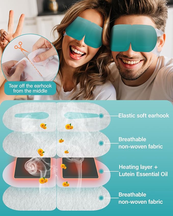 30 Packs Lutein Steam Eye Masks for Dry Eyes Self Heated Disposable Sleep Mask Soothing Headache Relief Dry Eye,Hot Warm Compress for Stress Relief Relief Eye Fatigue, Spa Items Travel Essentials