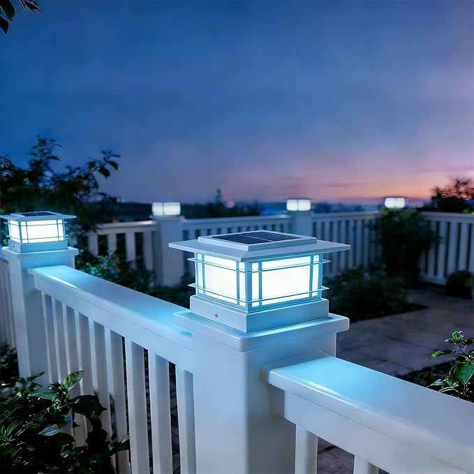 Dynaming 4x4 Solar Post Cap Lights Outdoor with 2 Color Mode, 6 Pack Fence Post Solar Lights White Shell Fit for 4x4 Vinyl/Wooden Posts, High Brightness LED Lighting Decor for Garden Deck Patio
