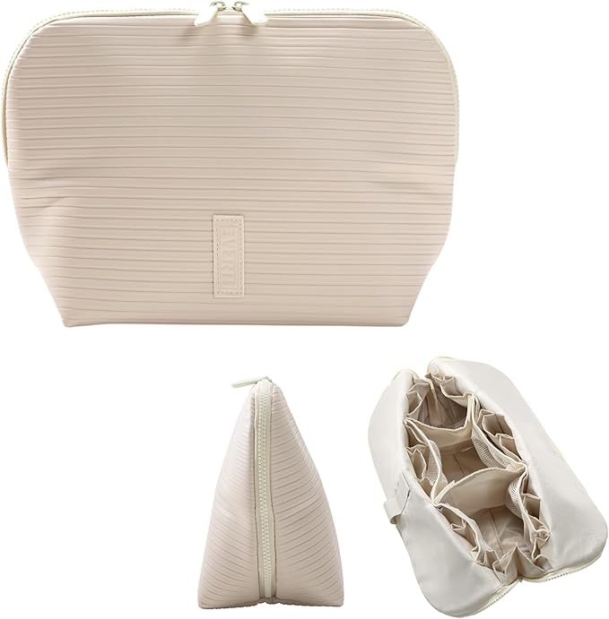 THE VERTI-Vertical Waterproof Makeup & Toiletry Bag | 23-Pocket Organizer with Upright, Fold-Down Design for Skincare, Toiletries & Essentials (Shell)