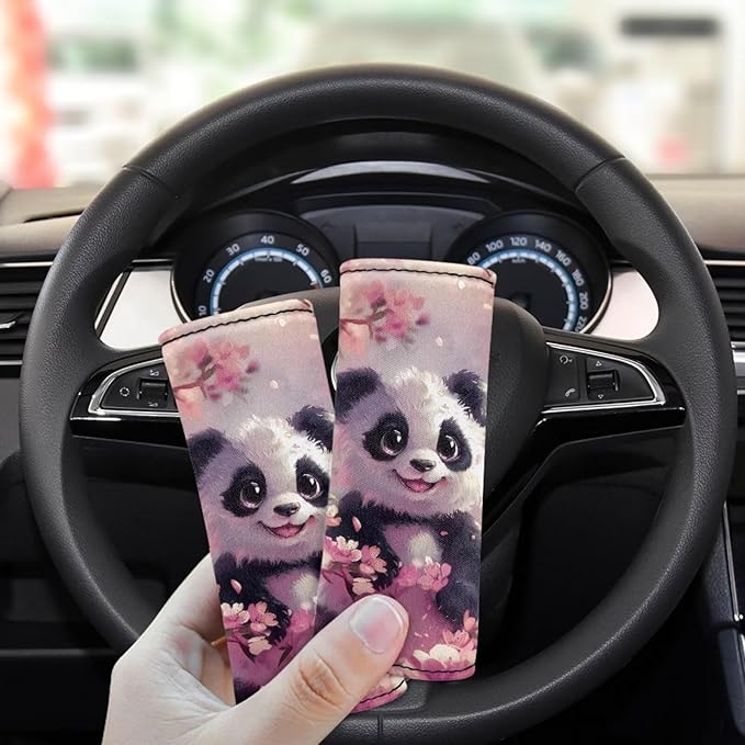 BIGCARJOB Pink Panda Luggage Handle Cover Set for Suitcase 2 Pieces Kawai Panda Luggage Handle Wrap Trolley Case Grip Suitcase Identifier Protective Cover Universal Fit