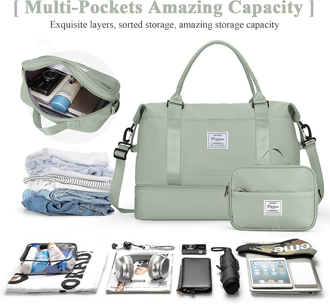 Travel Duffel Bag with Shoes Compartment, Carry on Overnight Weekender Bags for Women, For Spirit Airlines 18x14x8 Personal Item Bag