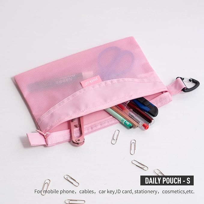 pack all Water-resistant Material Zipper Pouch, Mesh Zipper Bags for Storage, Travel, Office (Pink, Small)