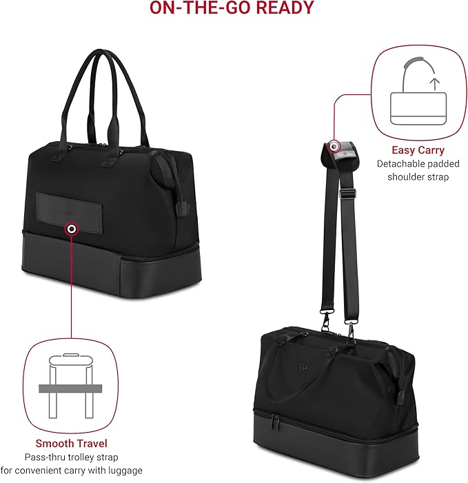 SwissGear 7366 Signature Hardside Expandable Luggage with Spinner Wheels and TSA Lock, Weekender Tote, Black, 2-Piece Set (Weekender/27)