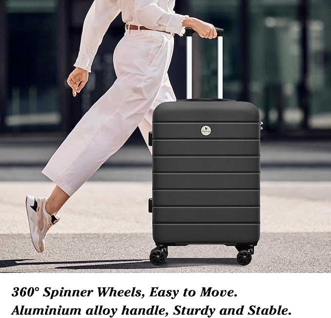Classic 3-Piece Luggage Set with TSA Lock, Lightweight Suitcase with Spinner Wheels, Hardshell Expandable Carry-On Luggage, 20/24/28 inch, Black