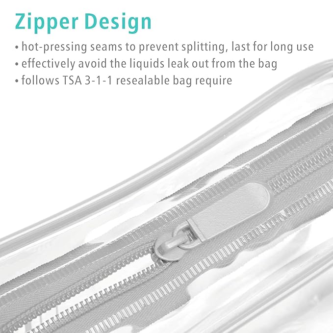 F-color TSA Approved Toiletry Bag 3 Pack Medium - Clear Makeup Bag Travel Quart Size for Women Men, Clear Cosmetic Bag Airport Airline Compliant Carry on Bag, Light Grey