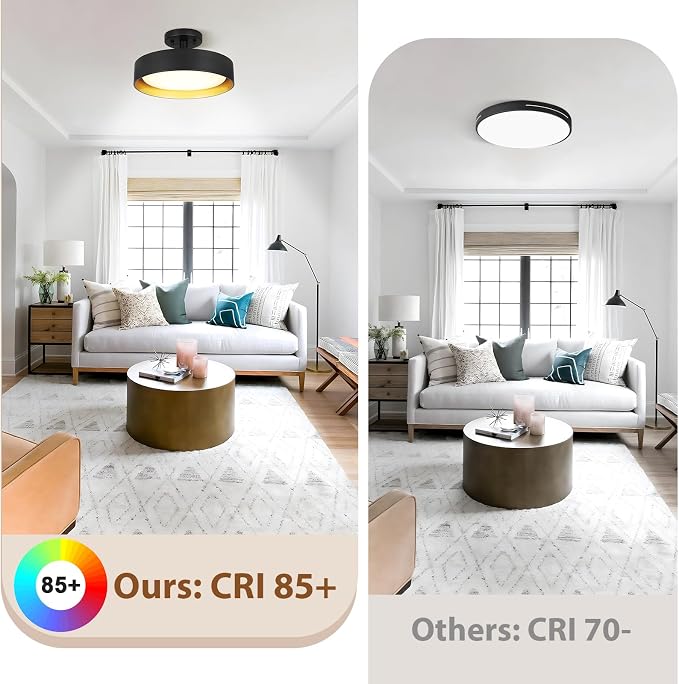 Semi Flush Mount LED Ceiling Light 4000K, 12 Inch 25W Dimmable | Neutral White, 2000LM, 200W Equiv. Gold Inside, Round Hanging Lights for Bedroom, Foyer, Hallway, Entryway, Living Room