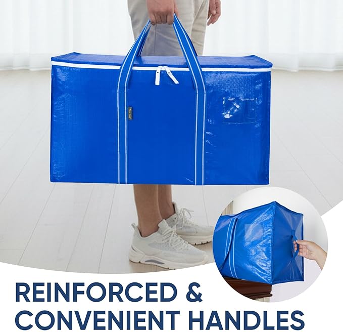 BALEINE 4-Pack Oversized Moving Bags with Reinforced Handles, Heavy-Duty Storage Tote for Clothes, Moving Supplies (Royal Blue, 4-Pack)