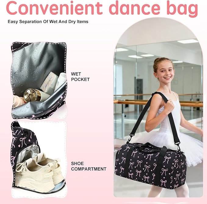 LOIDOU Kids Duffle Bag for Girls, Lightweight Kids Overnight & Weekender Travel Bag with Shoe Compartment and Wet Pocket, Cute Duffel Bags for Toddler Dance, Girls Sleepovers, Gym & Weekend Trips