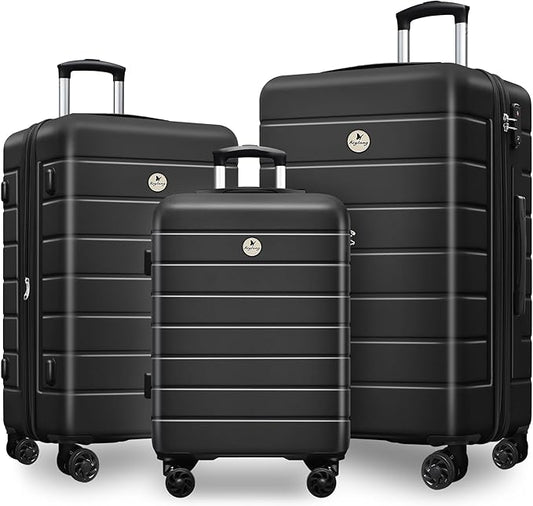 Classic 3-Piece Luggage Set with TSA Lock, Lightweight Suitcase with Spinner Wheels, Hardshell Expandable Carry-On Luggage, 20/24/28 inch, Black