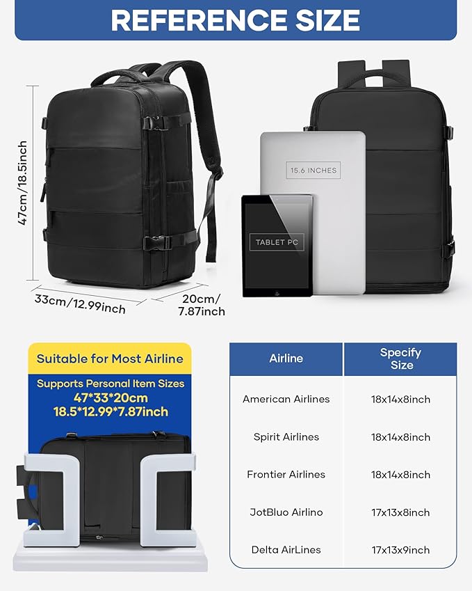 Vacuum Backpack Travel with Pump,Large Travel Backpack with Vacuum System,Mochila compresion al vacio,Flight Approved 18x14x8,Waterproof Carry on Personal Item Laptop Backpacks,Black