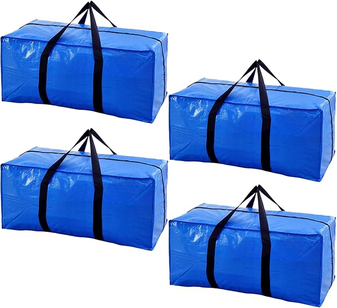 Extra Large Moving Bags with Strong Zippers & Carrying Handles, Storage Bags Storage Totes for Clothes, Moving Supplies, Space Saving Oversized Storage Bag Organizer for Moving, Traveling (4 Pack)