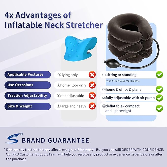 Cervical Neck Traction Device for Instant Neck Pain Relief - Inflatable & Adjustable Neck Stretcher Neck Support Brace, Neck Traction Pillow for Home Use Neck Decompression (Classic Gray)