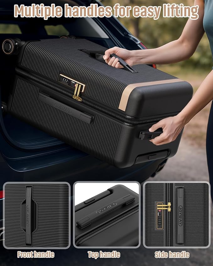 Joyway 22 Inch Carry on Luggage with Cup Holder, Hard Shell Suitcases with Shock Absorbing Spinner Wheels and Pressure-resistant Frame, Lightweight Carry-on Luggage with TSA Lock, Black