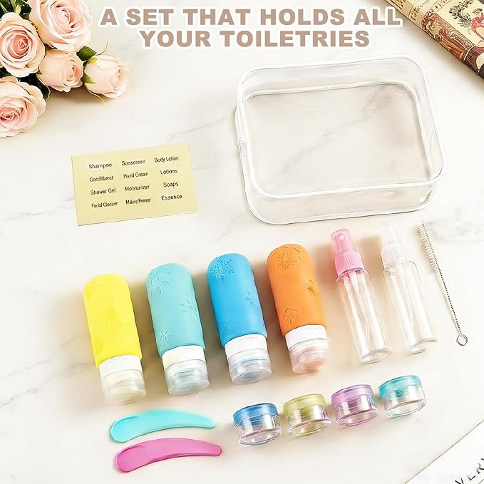 16 Pack Travel Bottles for Toiletries, Silicone TSA Approved-Containers for Toiletries, 3oz Silicone Travel Bottles Set Leak Proof Refillable Liquid, Shampoo and Conditioner Travel Toiletry Bottles