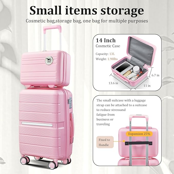 4 Piece Expandable Hardshell Pink Luggage Sets with Spinner Wheels, Lightweight Travel Suitcase Set with TSA Locks, 20 inch Carry On for Women (Pink#C, 4 Piece Set)