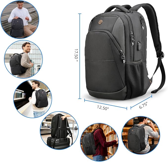 Swissdigital Design Adult Laptop Backpack, College Laptops Backpack with USB Charging Port for Men and Women Fits 16 Inch Notebook with Finder Keychain, Bluetooth Tracker, Item Locator for Keys