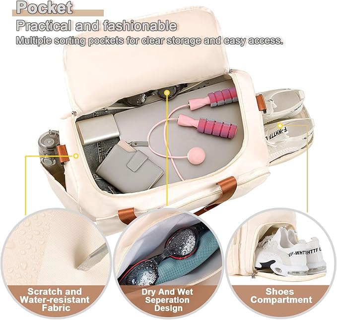 FIORETTO Women's Gym Duffle Bag with Shoes Compartment, 30L Capacity, Ideal for Travel, Gym, Sports, Duffel, Weekender