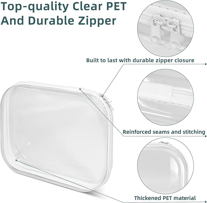 Clear Hard Shell Zipper Cases(3 Packs), Plastic Hard Sided Zippers Pouches Clear Hardshell Pencil Case For Storage, Diaper Bag Organizer Bliss Bins 2*Small/1*Medium